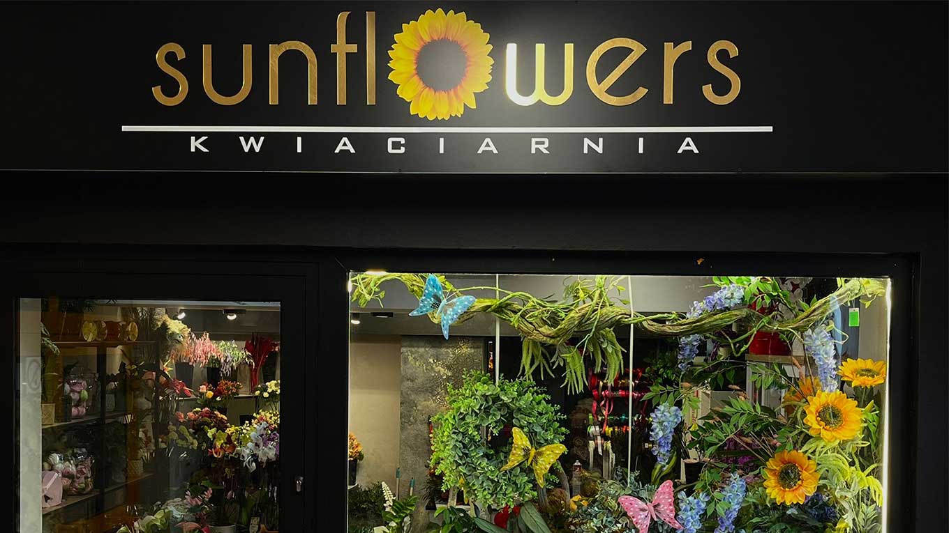 Zdjęcie frontu kwaiciarni sunflowers na ulicy Partyzantów 65